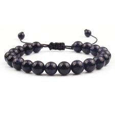 Handmade Blue Sandstone Beaded Bracelet Men's Women's Adjustable