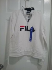 Fila 1/2 Zip Pullover Sweatshirt White Spellout Embroidered Womens Large