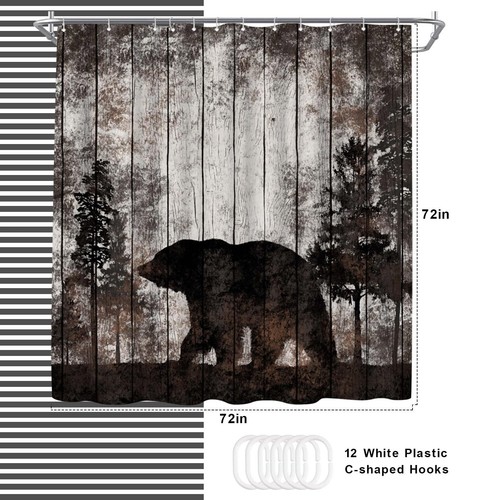 Bear Shower Curtain Rustic Cabin Bathroom Decor 72x72 inch Polyester Fabric - Picture 4 of 5