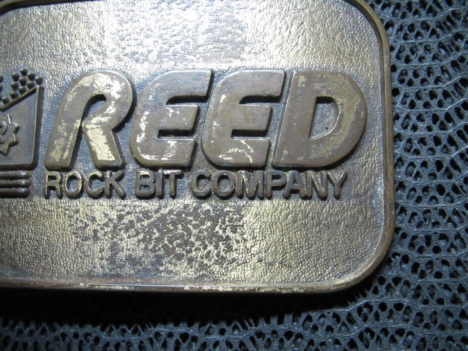 REED ROCK BIT COMPANY LOGO BELT BUCKLE! VINTAGE! RARE! RJ! 1980s! USA