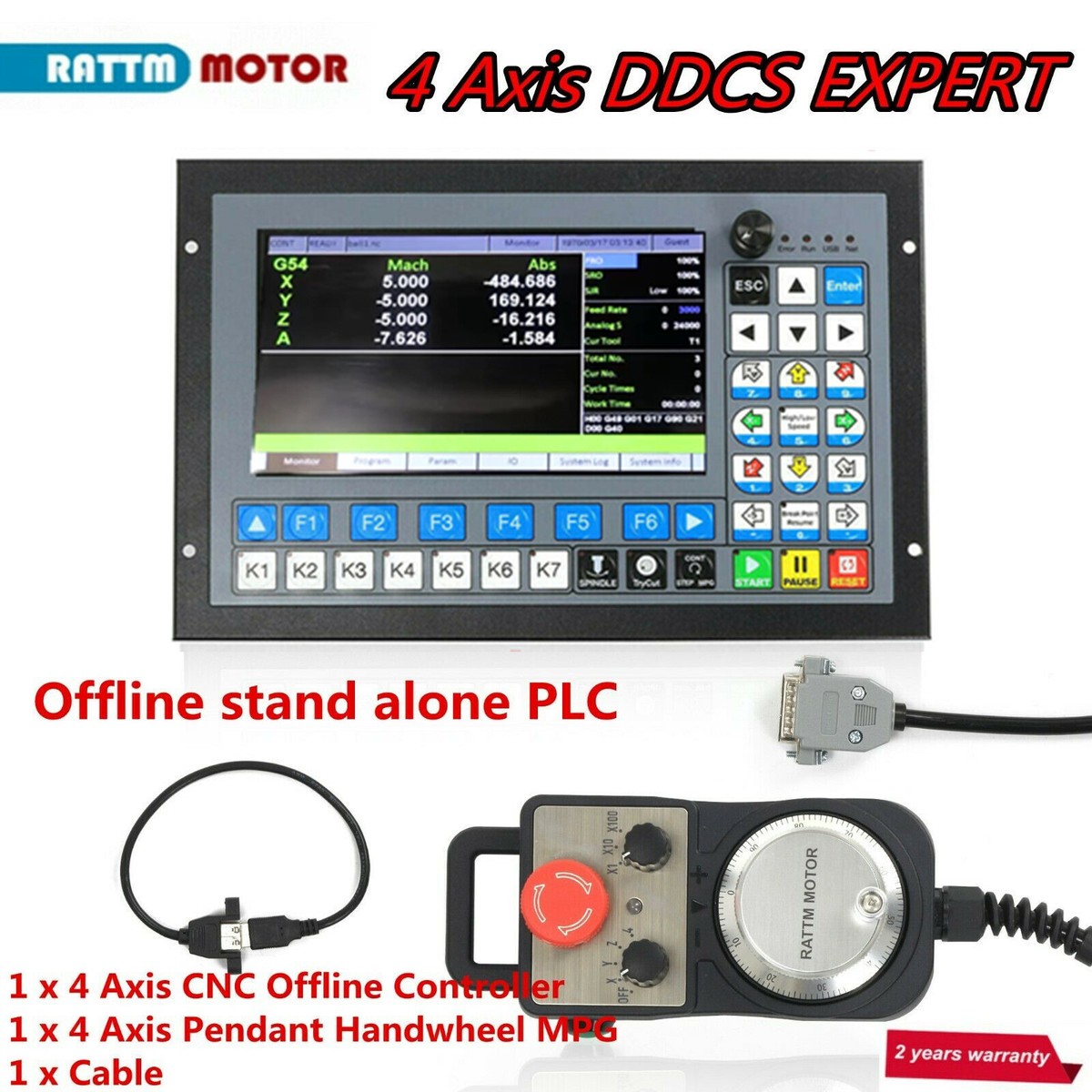 4 Axis CNC Controller Motion offline stand alone PLC+Handwheel MPG