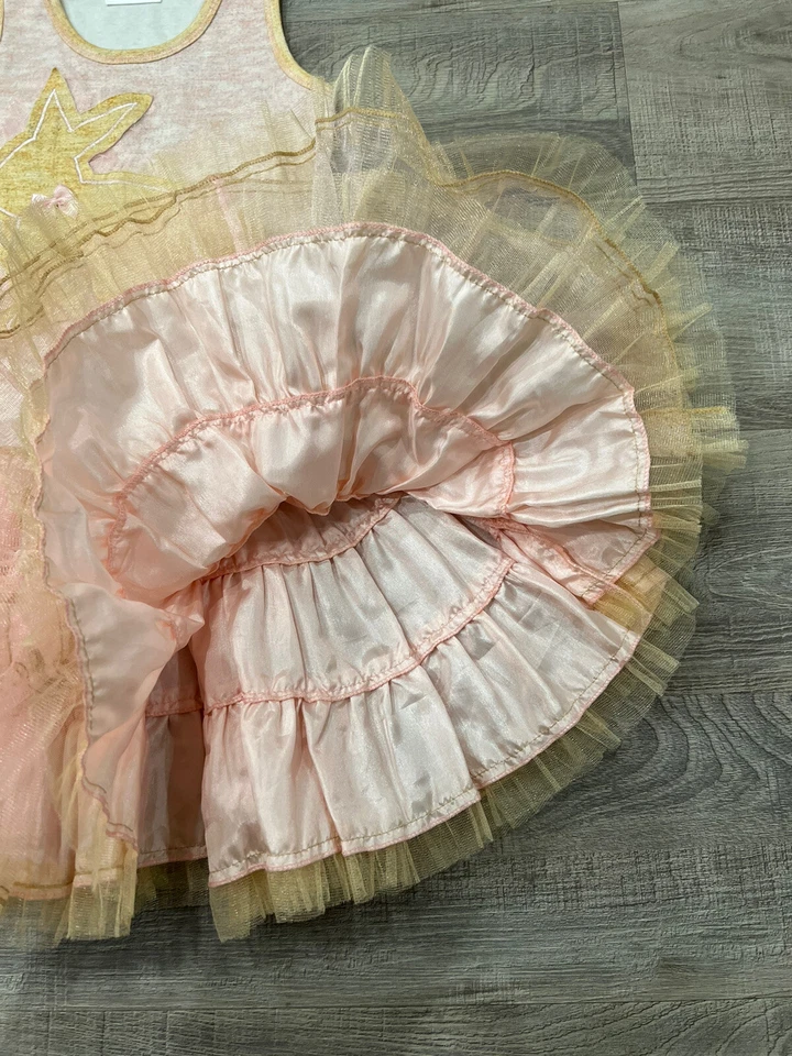 Ooh! Vestido tutú de diseñador La La Couture para niñas talla 6 rosa tul jaspeado bronceado conejito Foto 4 de 4