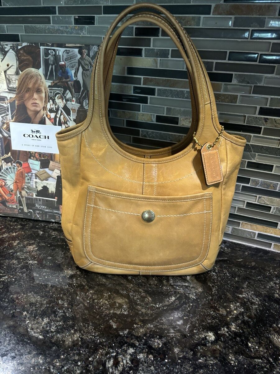 美品✨OLD COACH Leather Shoulder Bag Camel Vintage Coach Full Glove Tanned Rare Camel Leather City Bag