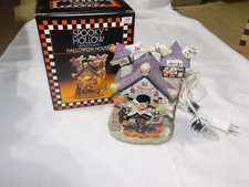 Vintage Spooky Hollow Halloween Lighted Village HAUNTED HOUSE GHOST SKULL