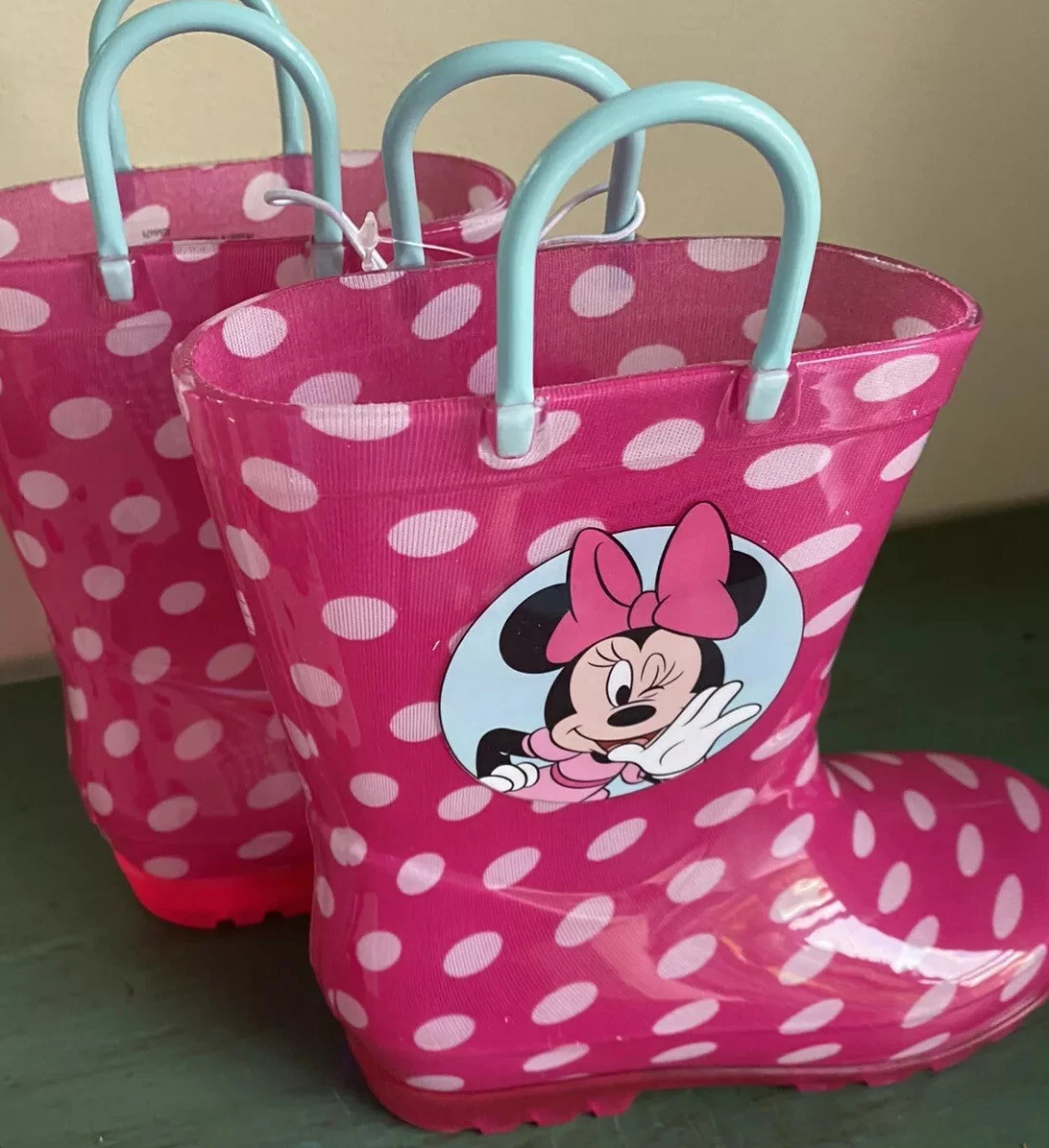 NIB Disney Junior Girl s Minnie Mouse Rain Boots With Lights Pink