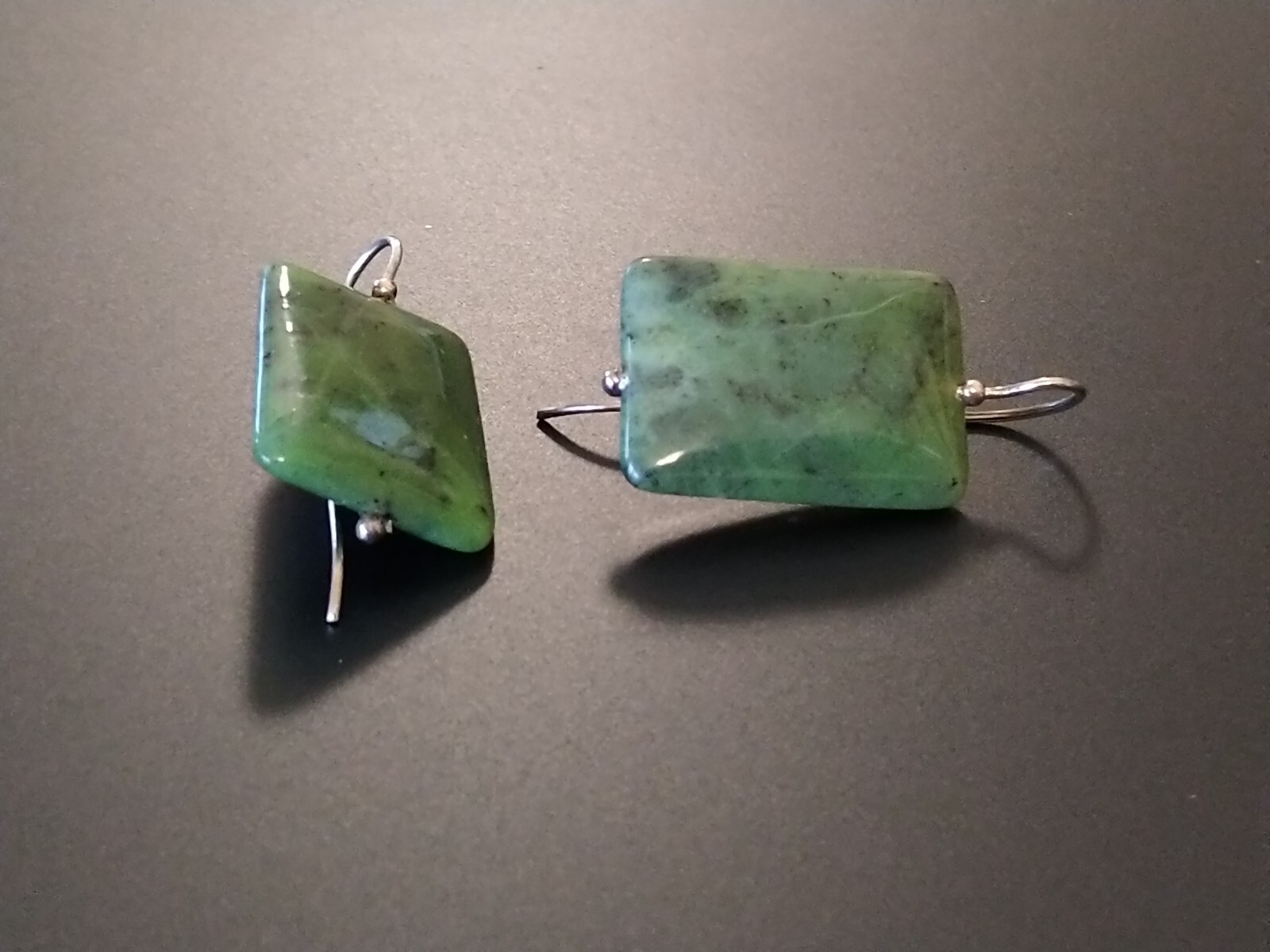 Large Jade Earrings Rectangle SILVER 925 - image 12