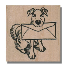 Mounted Rubber Stamp, Dog With Paper Envelope, Media Mail,Animal,Postage,Pet,Pup
