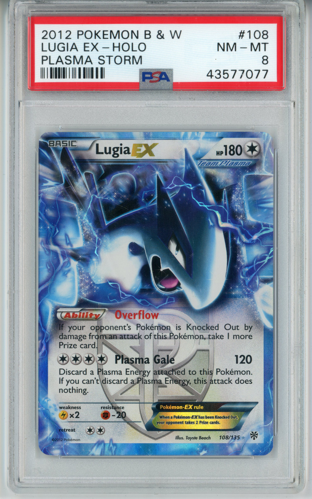 2012 POKEMON PLASMA STORM LUGIA EX #108 HOLO FOIL PSA 8 NM #43577077