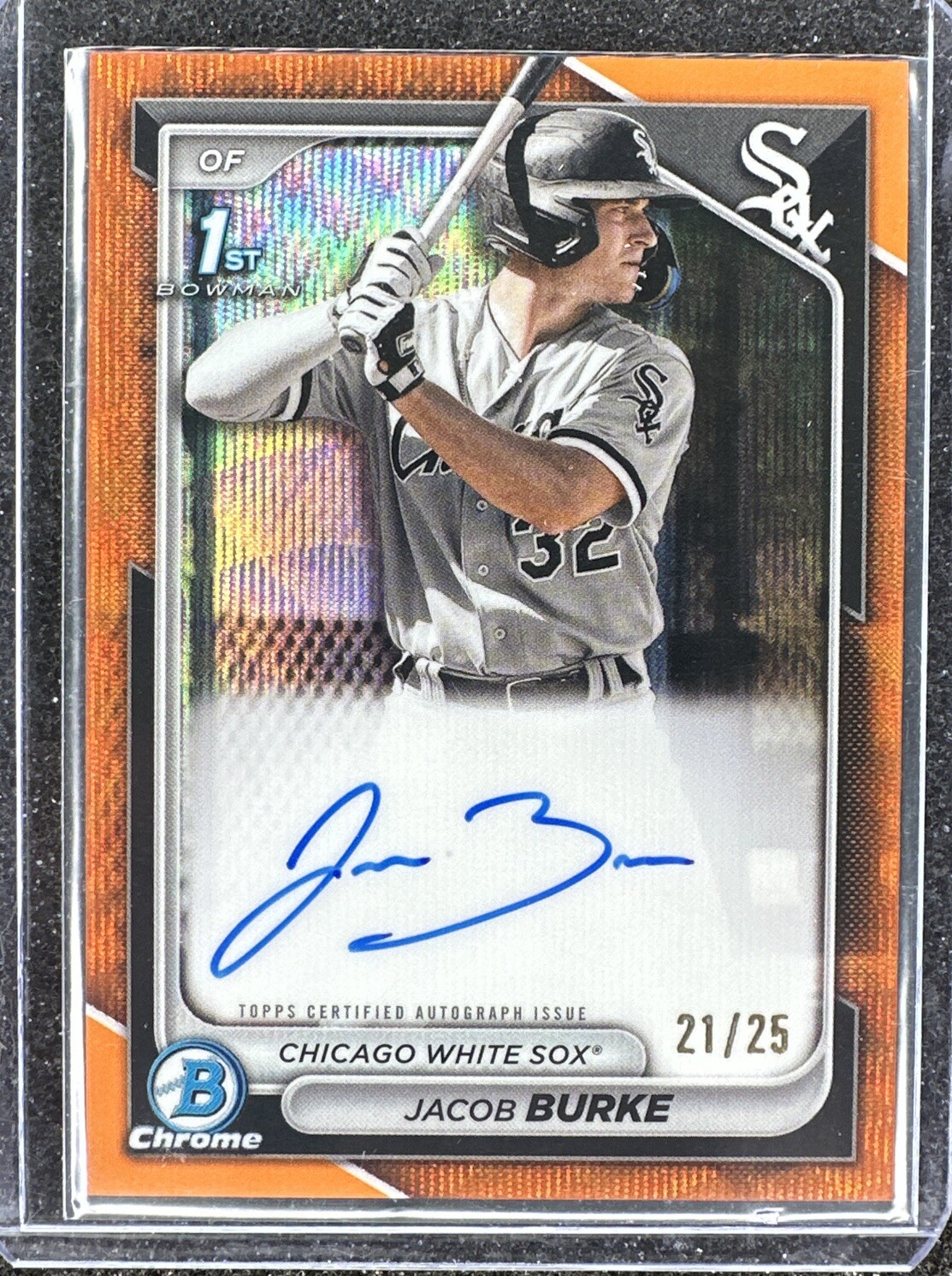Jacob Burke 2024 Bowman Chrome Orange Shimmer Refractor RC Rookie Auto/25 #CPAJB