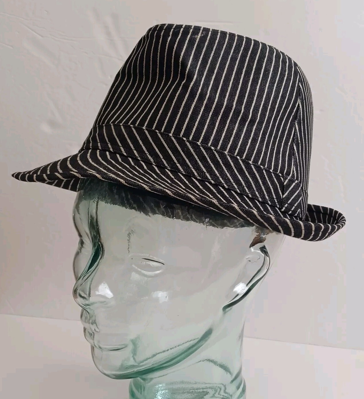 Black & White Pinstripe Cotton Fedora Hat for Adults - Large Size Halloween Costume Accessory-image