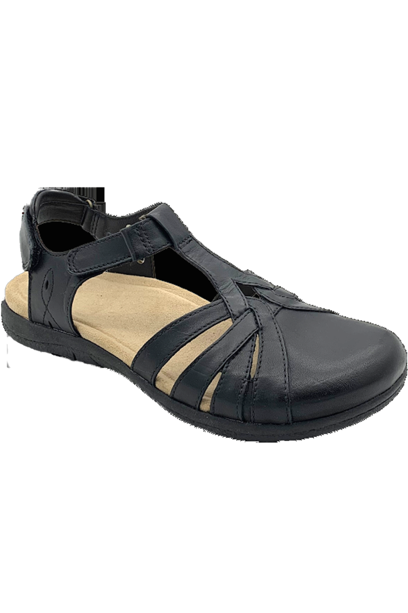 Earth Origins Leather T-Strap Closed Toe Sandal Sierra Black UK