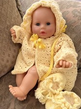 Vintage Handmade Knitted Baby Set Sweater Hat Booties or doll clothes 