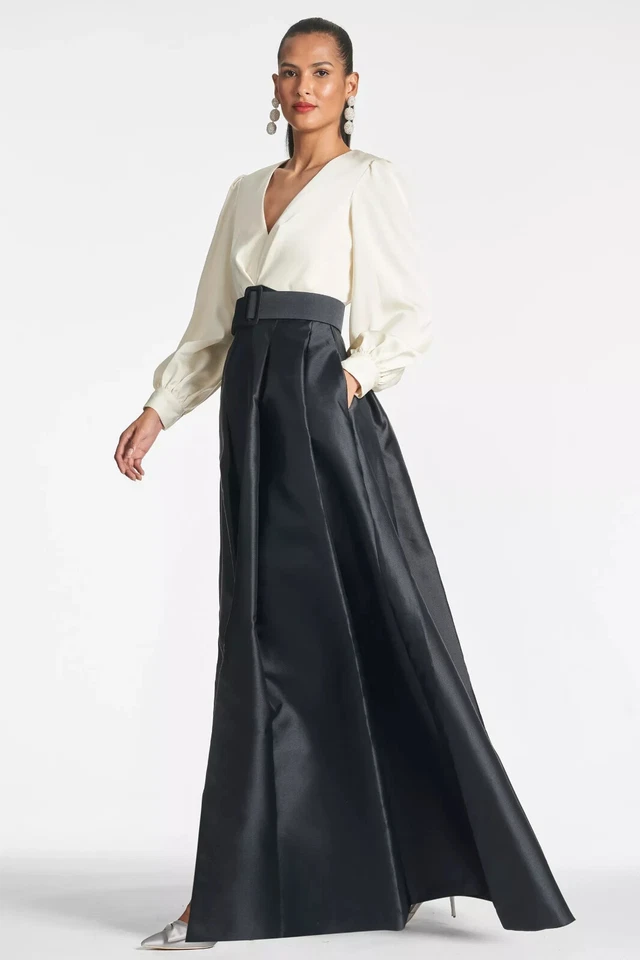 Vestido Sachin & Babi Marfil Jet Negro Zoe Manga Larga Mikado Talla 6 $895 Menos Cinturón Foto 2 de 3