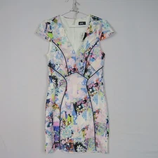 Dotti NEW Womens Pencil Dress Size 8(AU) White Floral V-Neck Cap Sleeve RRP$79