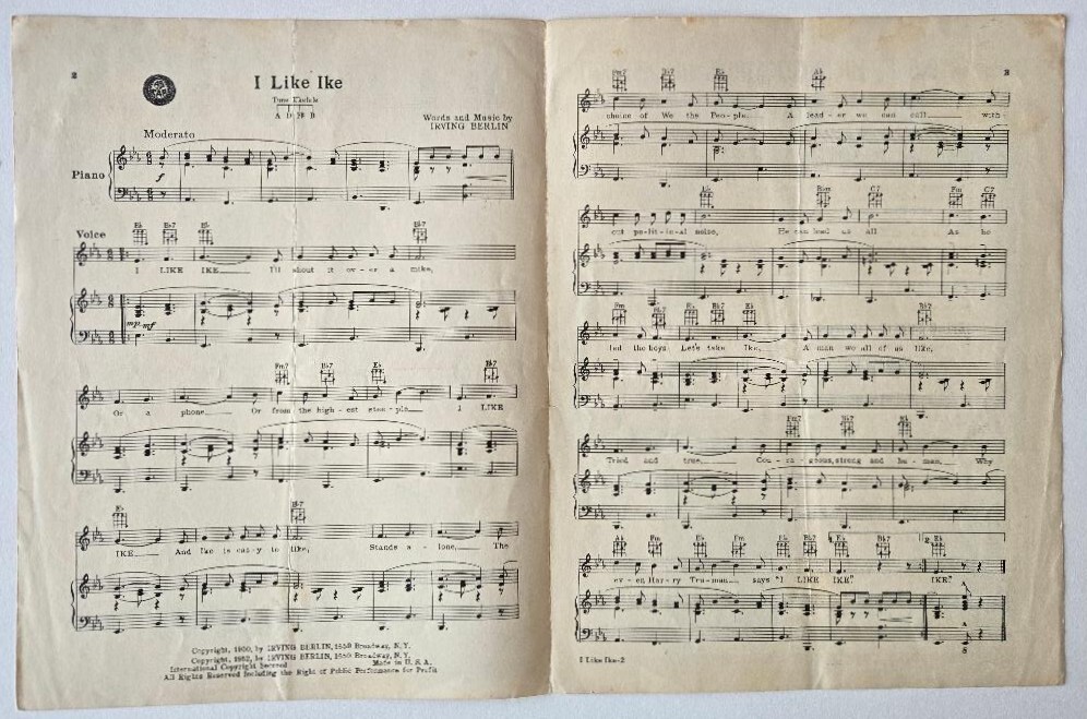 "I LIKE IKE" & "KEEP COOL and KEEP COOLIDGE" (2 Songs Sheet Music, 1953 & 1924)