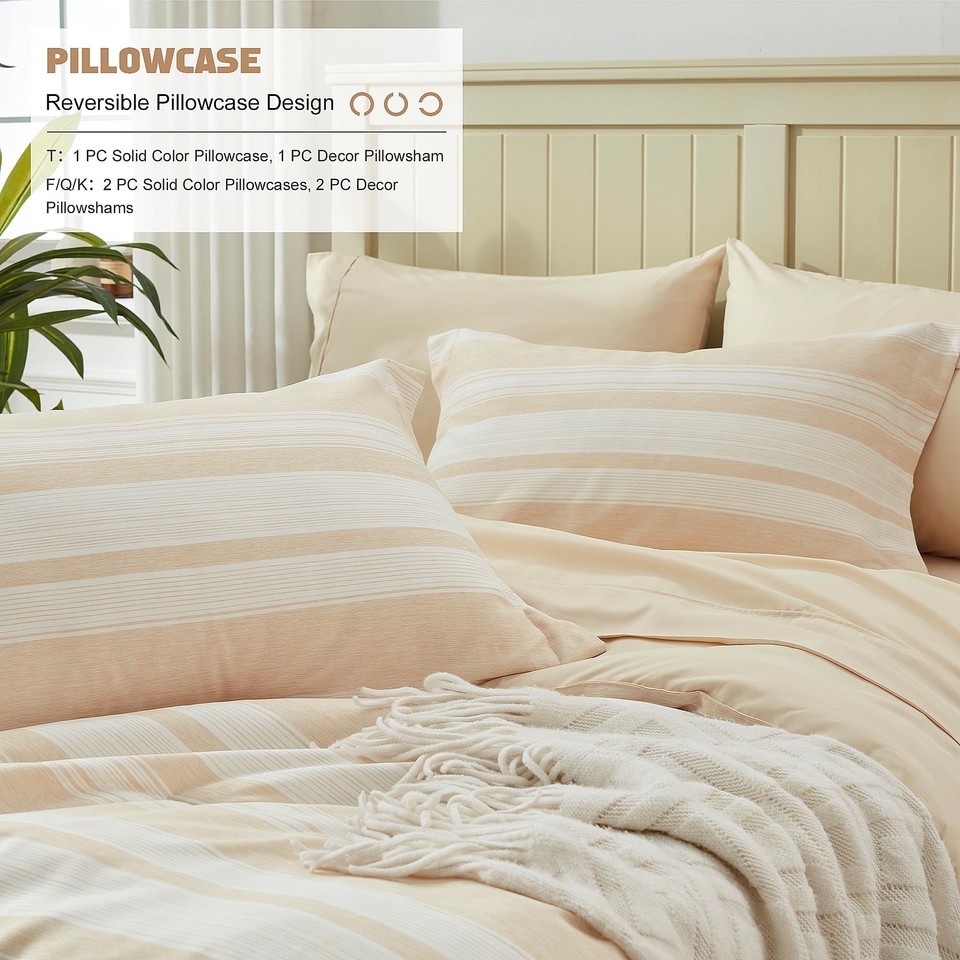 UNILIBRA Beige Twin Size Comforter Set, 5 Pieces Bed in a Bag Striped