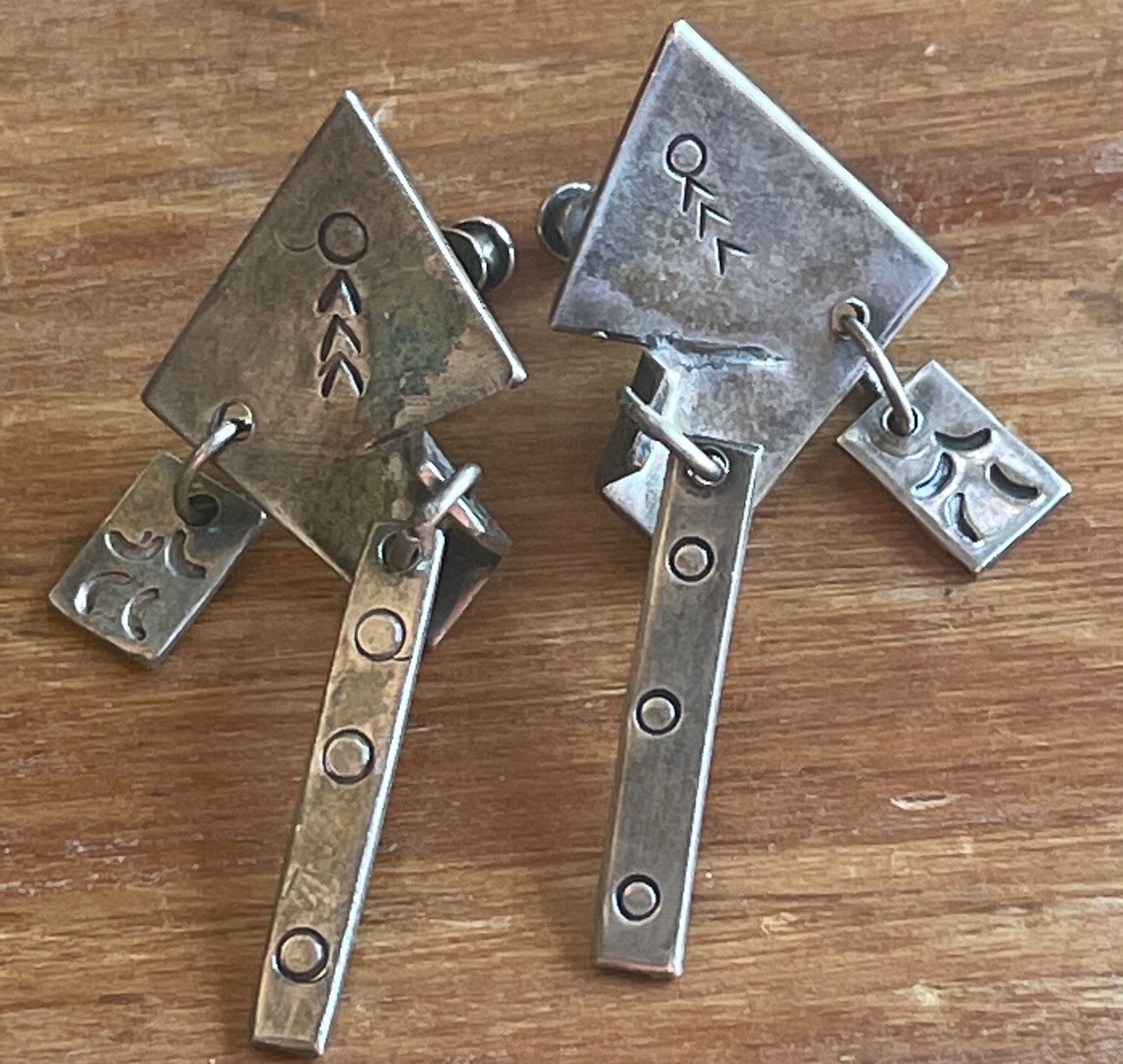 Unsigned Sam Kramer Sterling Earrings Modernist M… - image 1