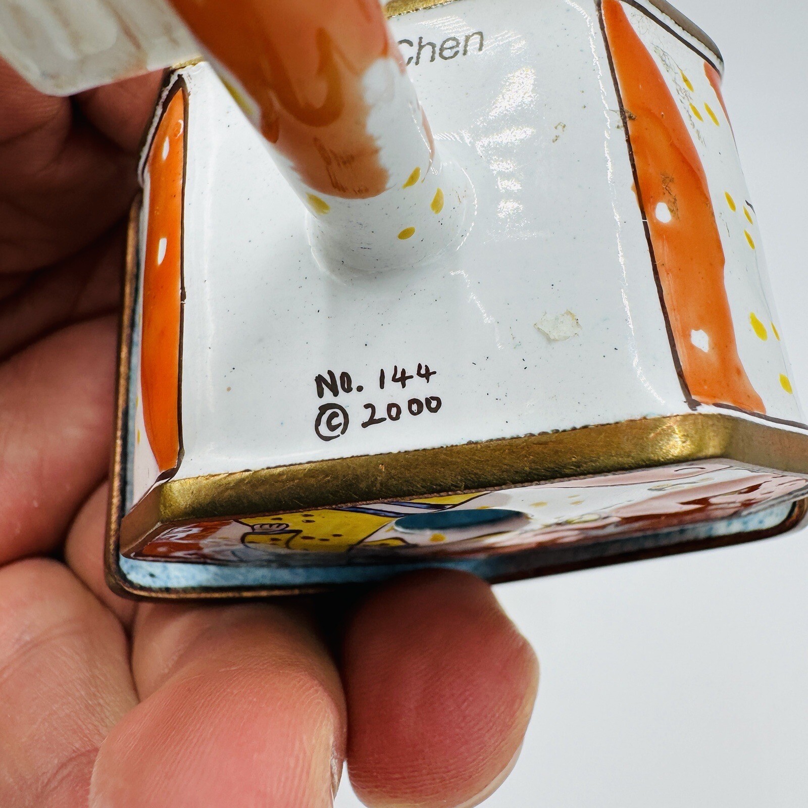 Vintage Kevin Chen Miniature Enameled Hand Painted Bird House & Watering Can eBay