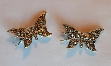 VINTAGE 2 SILVER METAL BUTTERFLY BARRETTE CRYSTAL AB RHINESTONES