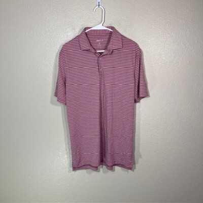 Johnnie O Polo Mens Medium Shirt Golf Athletic Stretch Pink White Striped
