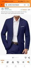WULLFUL , CasualSize Large Mens Slim Fit Blazer Navy Blue , 100 Polyster,