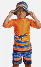UV SKINZ Boys 2 Piece Swim Set HAT NOT INLCUDED Orange Dino 12/18M NWT
