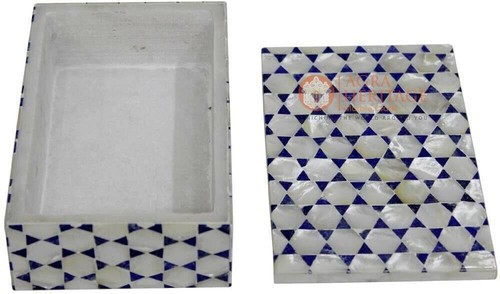 6"x4"x2" Marble Inlaid Jewelry Vintage Box Lapis Mop Mosaic Art Halloween Gift - Picture 4 of 6
