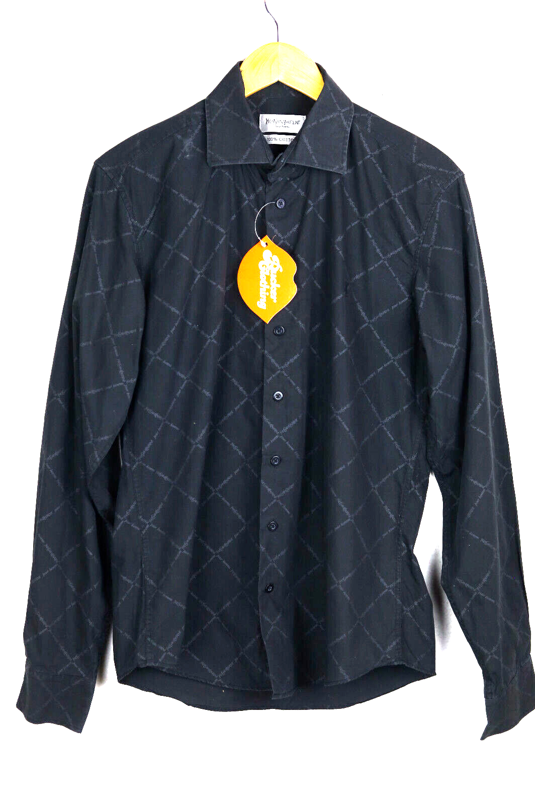 YVES SAINT LAURENT Camicia Uomo Manica Media Lunga Cotone Nero Spellout