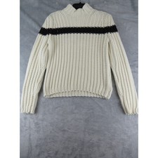 Tommy Hilfiger Cream Cable Knit Mock Neck Stripe Sweater Medium