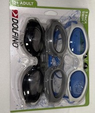New 3-PK Dolfino 12 Adult Swim Goggles Multi-Color Unisex Impact-Resistant