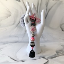 Bougie Gray Frenchie Dog Hot Pink Black Keychain Bag Charm