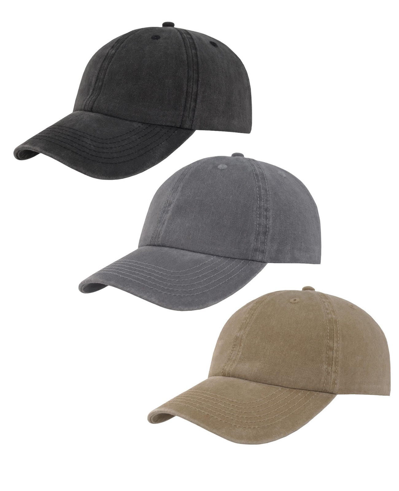 3 Pack Vintage Washed Cotton Adjustable Distressed Baseball Caps Men Women Su...