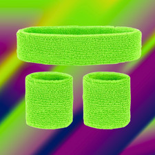 80er Jahre Neon Schweißbänder Neongrün Aerobic Stirnband für Karneval 80er NEU