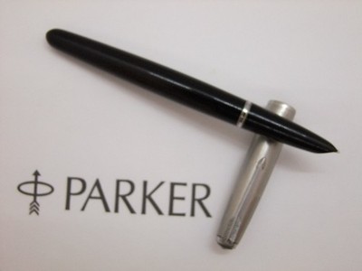 Superb 1960s Black Parker 51 Classic Fountain Pen, Med 14K Nib, Serviced (M310)