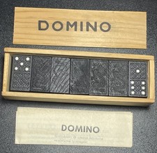 Vintage Domino Set in Wooden Box Complete 28 Pieces Black Tiles Dragon Design