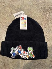 Nintendo Super Mario Bros Knit Beanie Luigi Yoshi Toad Running Black New Excl