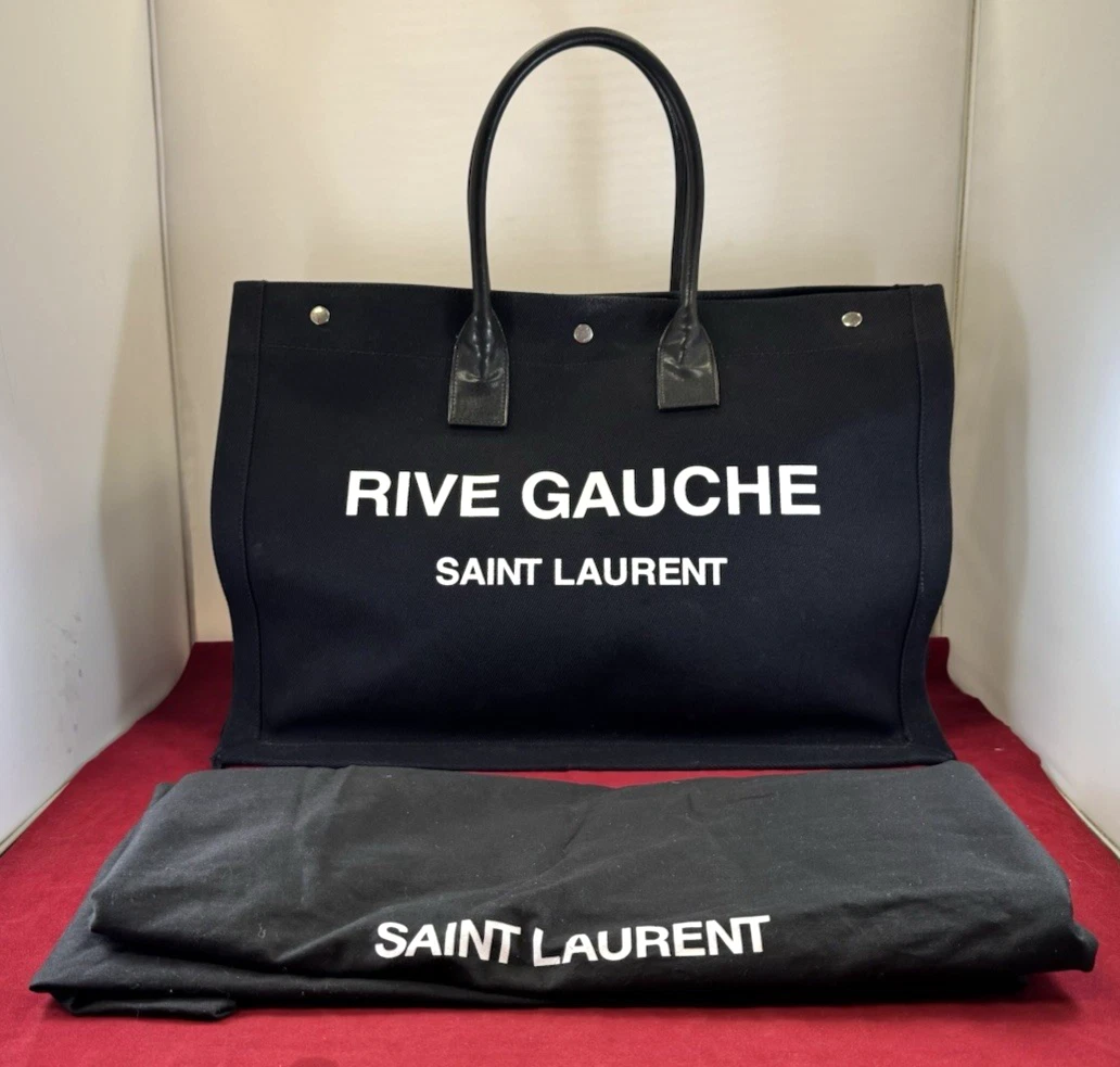 Saint Laurent — Saint Laurent Noe Rive Gauche 499290 Cotton Canvas Leather Straps Tote Bag
