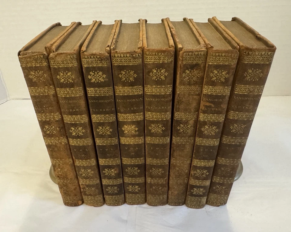 PLUTARCH'S LIVES Complete 8 Volume LANGHORNE Set from 1810 LEATHER GOOD - Image 2 of 4