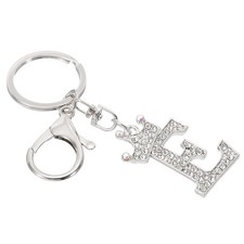 Initial Letter Keychain, Letter E Crown Design Charm, Silver Tone
