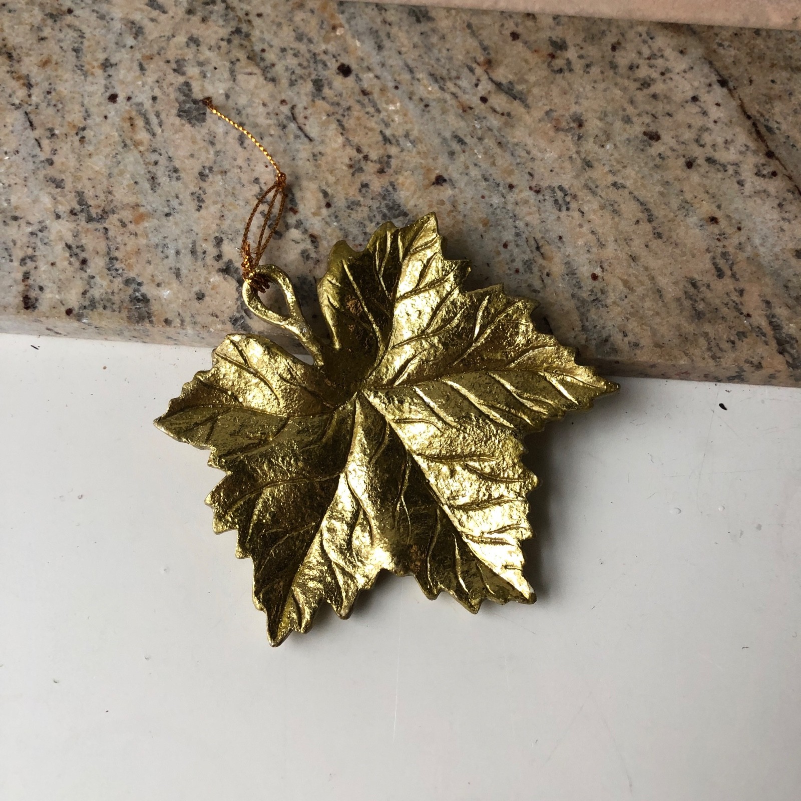 Vintage Gold Tone Gilt Wood Maple Leaf Christmas Ornament Pendant