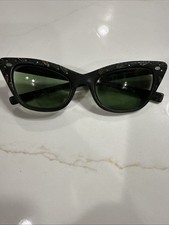 Vintage Shuron Cat Eye Black Glasses Frames 5 3/4 Green Lens Rx Rhinestone L5