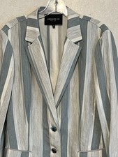 Lafayette 148 Womens Blazer Jacket Size 14 Stripe Two Button Blue Gray READ