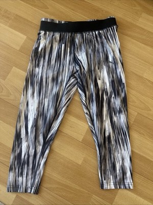 Puma 3/4 Sport Leggings Schwarz Weiß Grau Streifen Gr 34 XS