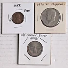 1955 P Error LI On Liberty Lincoln, Clipped Kennedy D Half & Maryland off center