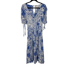 Free People Forever Always Midi Dress Blue White Floral 4 A Line Boho