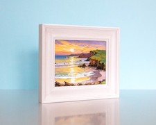 Oil Painting, Original, Ocean, Coast, Beach, Seaside, Devon, Cliffs, Sunset, Art