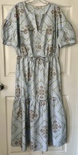 Ann Taylor Loft Blue Tiered Floral Drawstring Maxi Dress, Size M, EUC