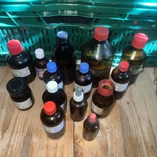 15x Apteki Fiolki Fiolki na leki Szklane butelki Brązowe szkło Chemia stara