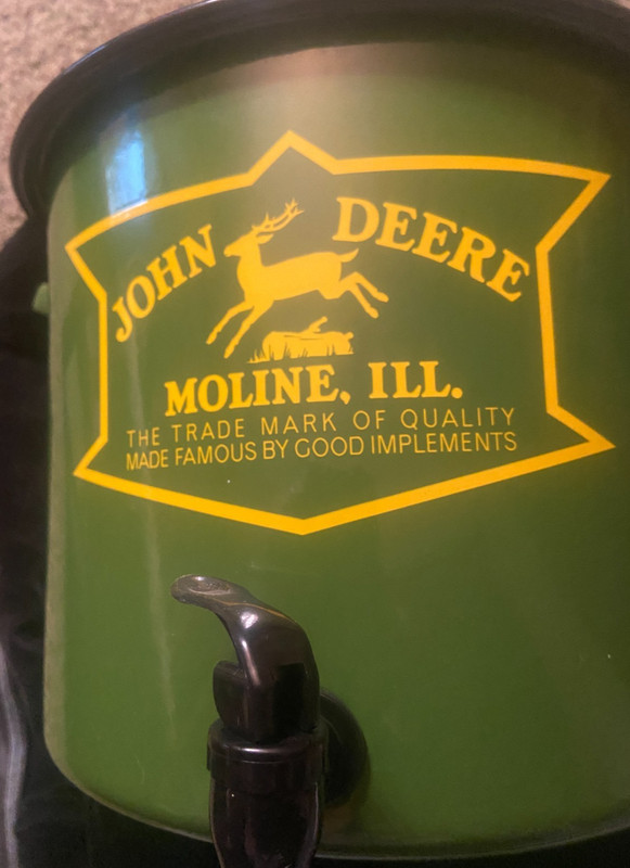 John Deere Green Enamelware Beverage Dispenser Spigot Moline Logo