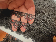 vintage cotton rayon crochet lace  3/4" scallop trim black 1yd USA